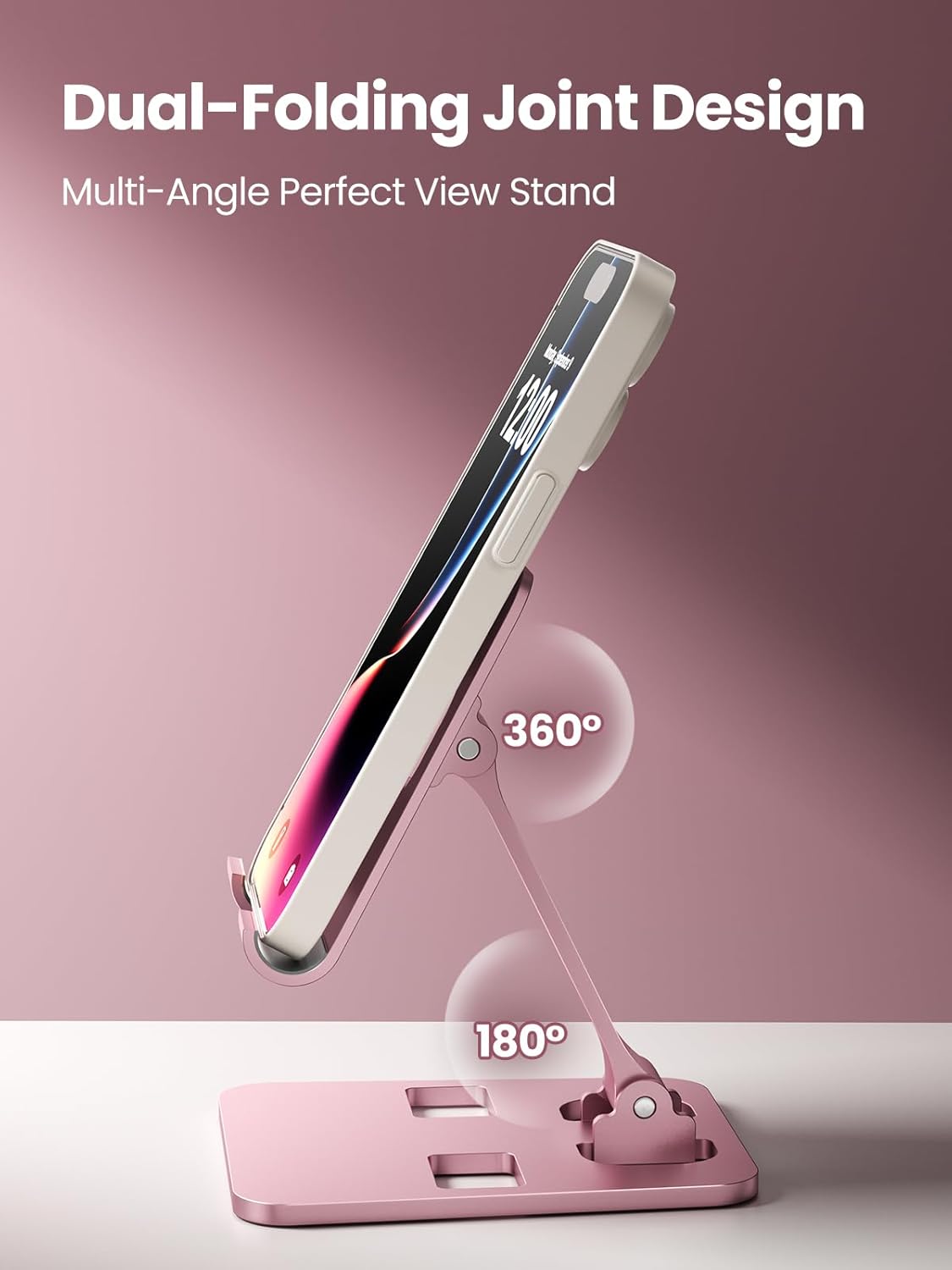 Phone Stand for Desk, Dual Folding Cell Phone Holder, Fully Adjustable Portable Mobile Phone Holder for iPhone 17 16 15 14 13 12 11 Pro Max Plus Air, Galaxy S25 S24, All Phones (Black)