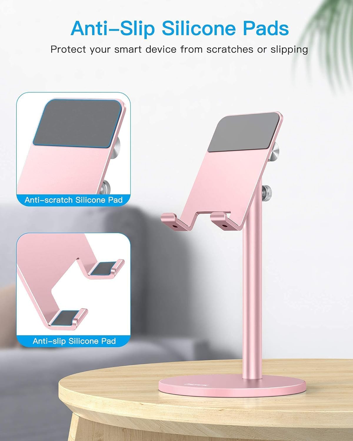 OMOTON Cell Phone Stand, Angle Height Adjustable Phone Holder, Aluminum Desktop Phone Dock for Desk, Compatible with iPhone 17 Pro Max, All Smartphones and Tablets(4-11''), Silver