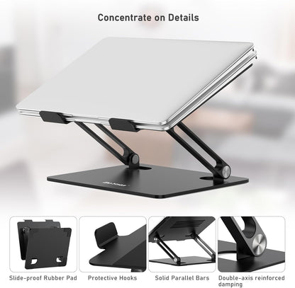 BoYata Laptop Stand, Adjustable Laptop Riser with Slide-Proof Silicone and Protective Hooks, Aluminum Notebook Stand for Laptop up to 15 Inches, Laptop Holder Compatible for MacBook (Silver-2)