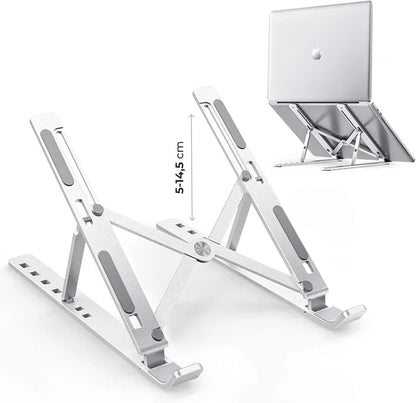 6-Level Adjustable Laptop Stand, Aluminum Desk Riser – Compatible with 9" to 15.6" Laptops, Ergonomic and Space-Saving Design