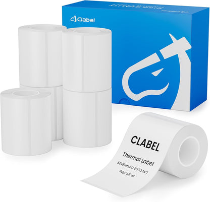 Clabel Printable White Cable Labels 6 Rolls of Thermal Self-Adhesive Paper Labels Tape, 25x78mm (1"x3") 100 Sheets Per Roll, Black Print on White Sticker Tags Durable