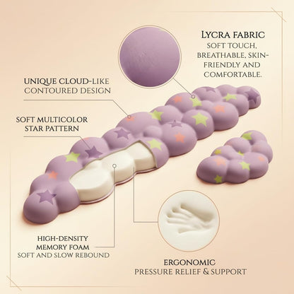 Cloud Wrist Rest Set for Keyboard and Mouse, Includes Cute Coaster, with Computers and Laptops（Purple Star Set）