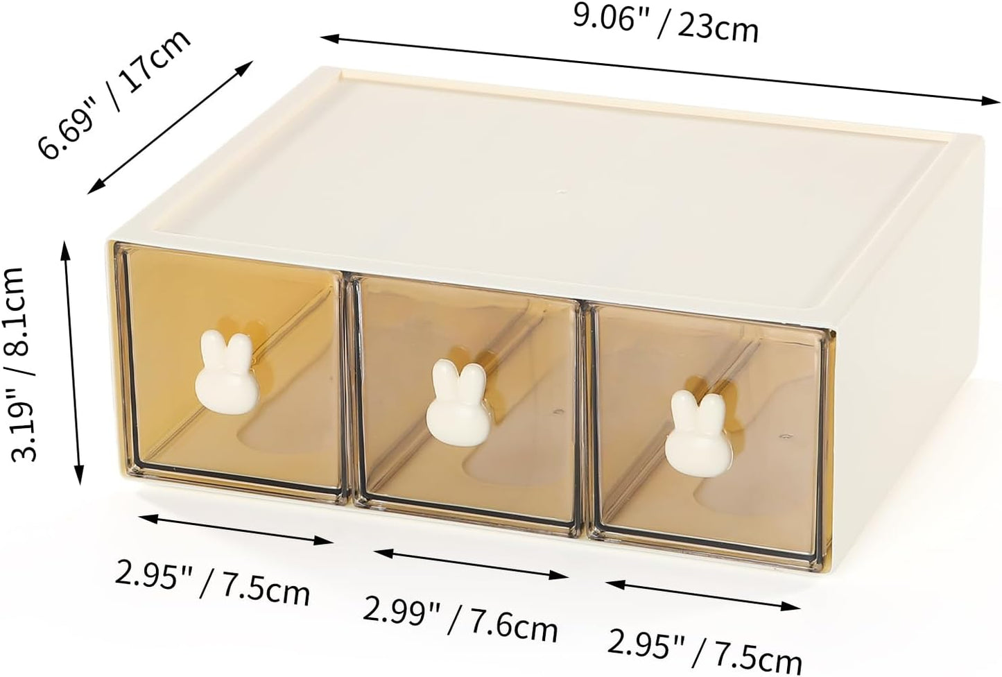 Desktop Storage Drawers, Plastic Desk Organizer with 3 Drawers, Modular Stackable Toolbox Units for Office Stationary, Makeup Container, Bathroom Countertop (1 Tall Layer, Cream & Clear)