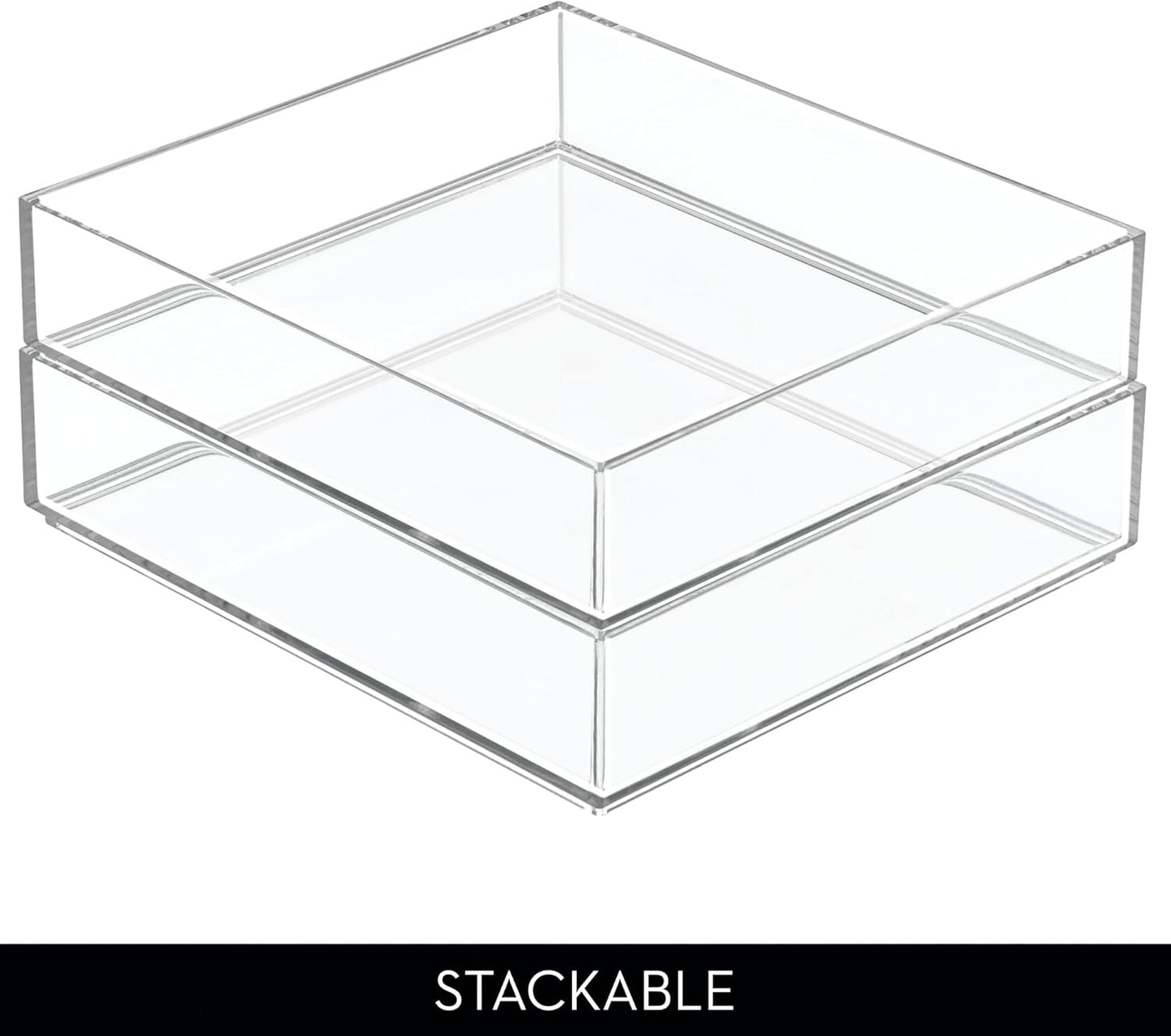 iDesign Plastic Makeup Drawer Organizer Tray - Vanity Organizer or Desk Drawer Organizer - Set of 2 - Clear