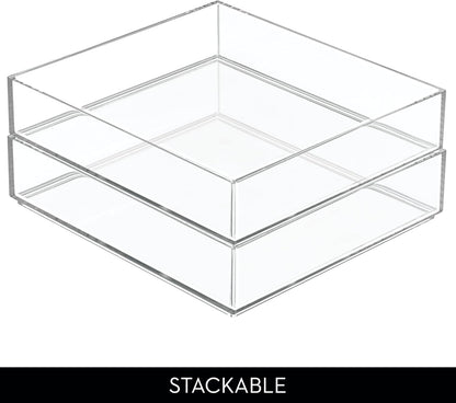 iDesign Plastic Makeup Drawer Organizer Tray - Vanity Organizer or Desk Drawer Organizer - Set of 2 - Clear