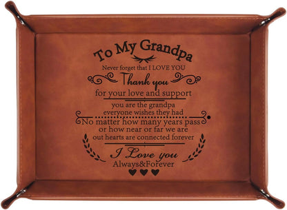 To My Dad Gifts,Leather Tray Engraved Personalized Gifts Unique Dad Birthday Gifts from Daughter Son,Valet Tray Desktop Storage Organizer (I know DAD)