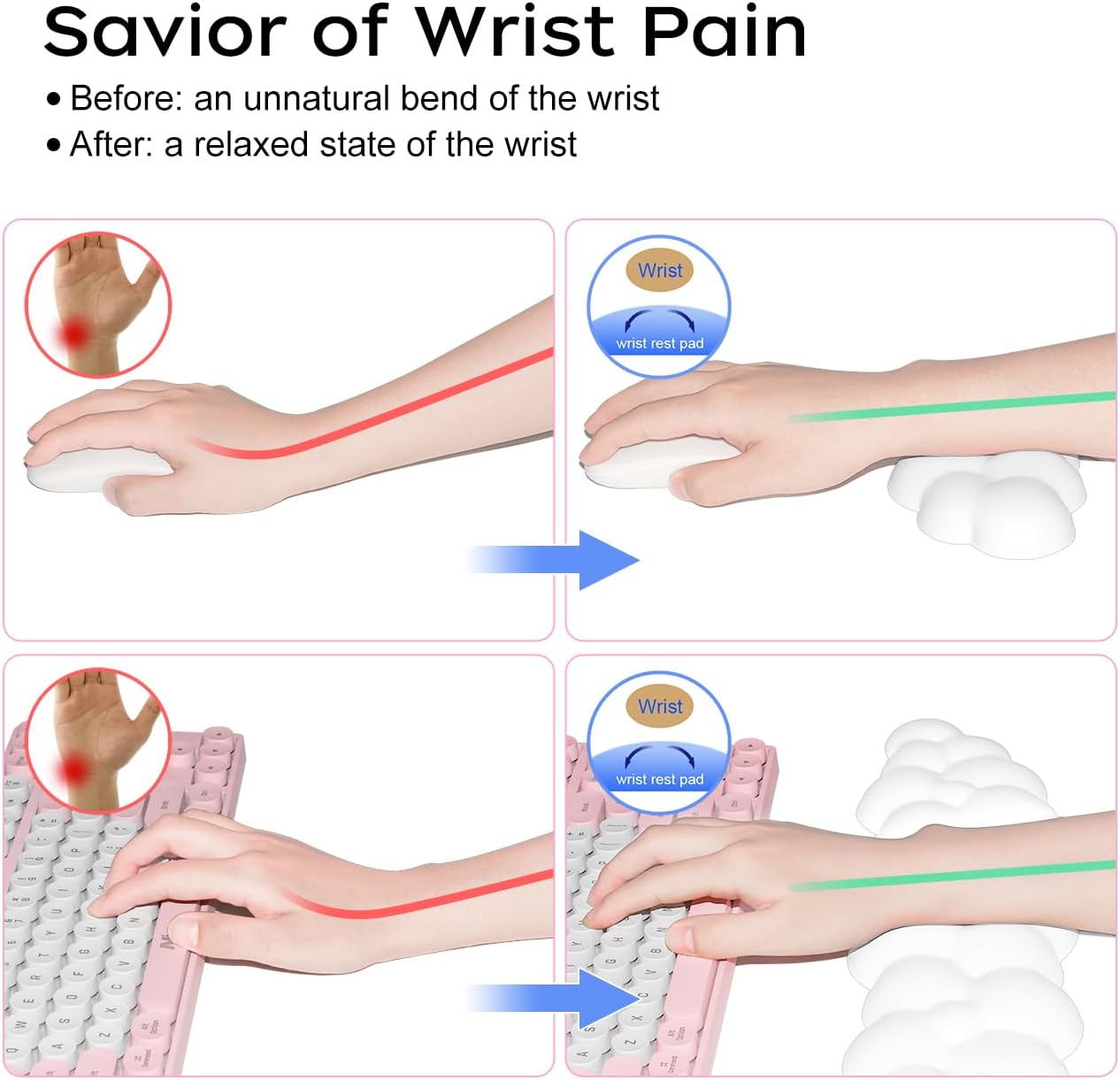 JIKIOU Upgrade Leather Cloud Keyboard Wrist Rest, Cloud Wrist Rest with Non-Slip PU Base, Comfortable Memory Foam Wrist Rest for Computer Laptop Mac Gaming Office and Pain Relief Christmas Wish Gift