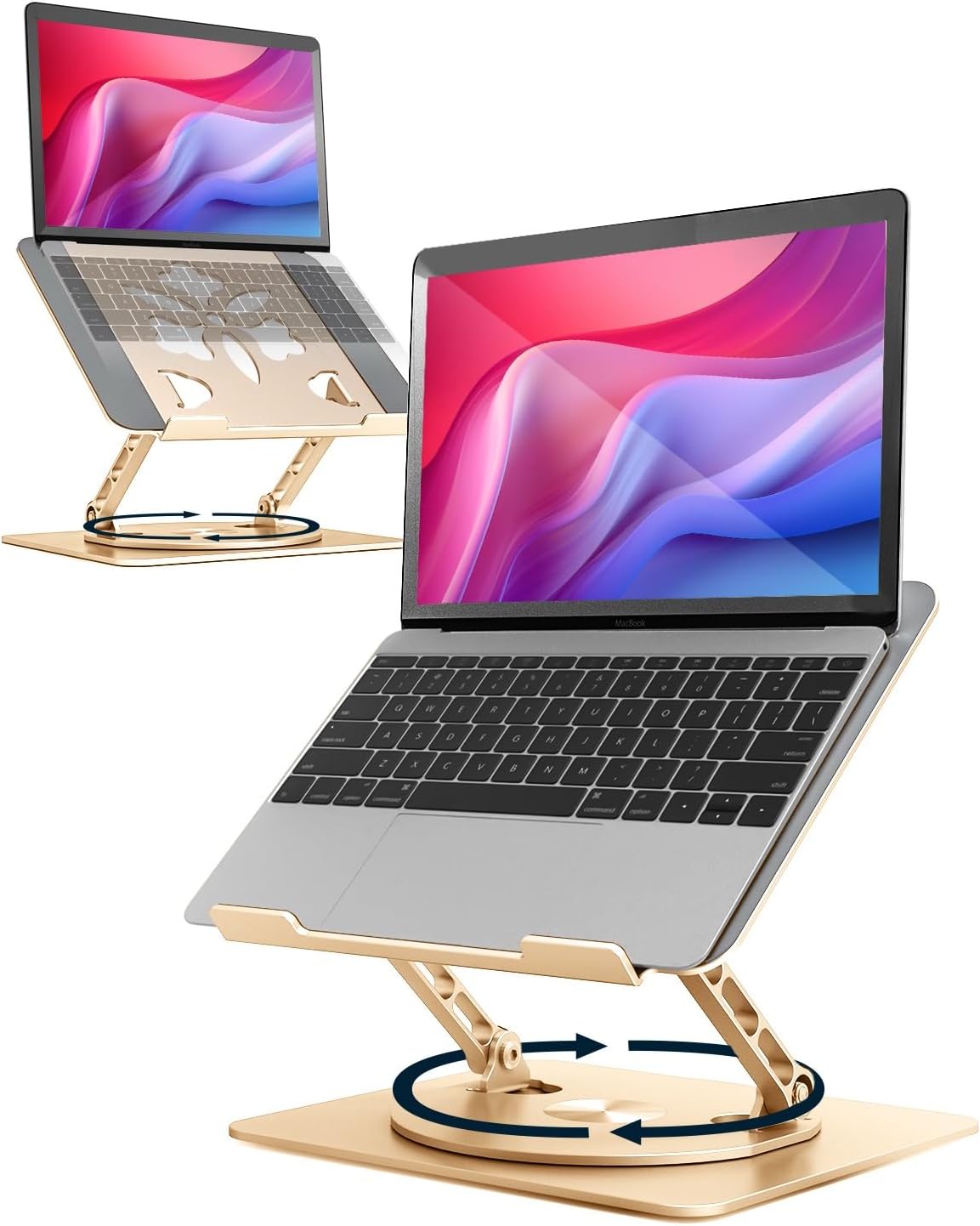 Aoviho 360° Rotating Laptop Stand for Desk | Adjustable, Foldable, Portable Aluminum Ergonomic Riser | Compatible with MacBook, Dell, HP & All Laptops 10-16 inch | Gray