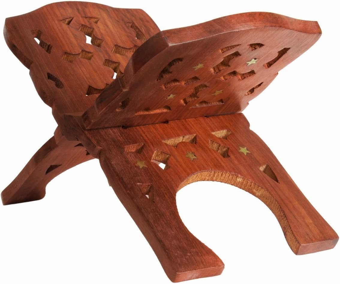 IBLAY Beautifully Hand Carved Quran Holy Geeta Bible Holder Support Reading Book Holder Folding Religious Prayer Stand Wooden Holy Book Stand