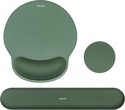 MOSISO Wrist Rest Support for Mouse Pad&Keyboard Set, Circle Curved Ergonomic Mousepad&Coaster Non-Slip Base Home/Office Pain Relief&Easy Typing Pad with Soft Cloth&Silicone Lining, Antique Green
