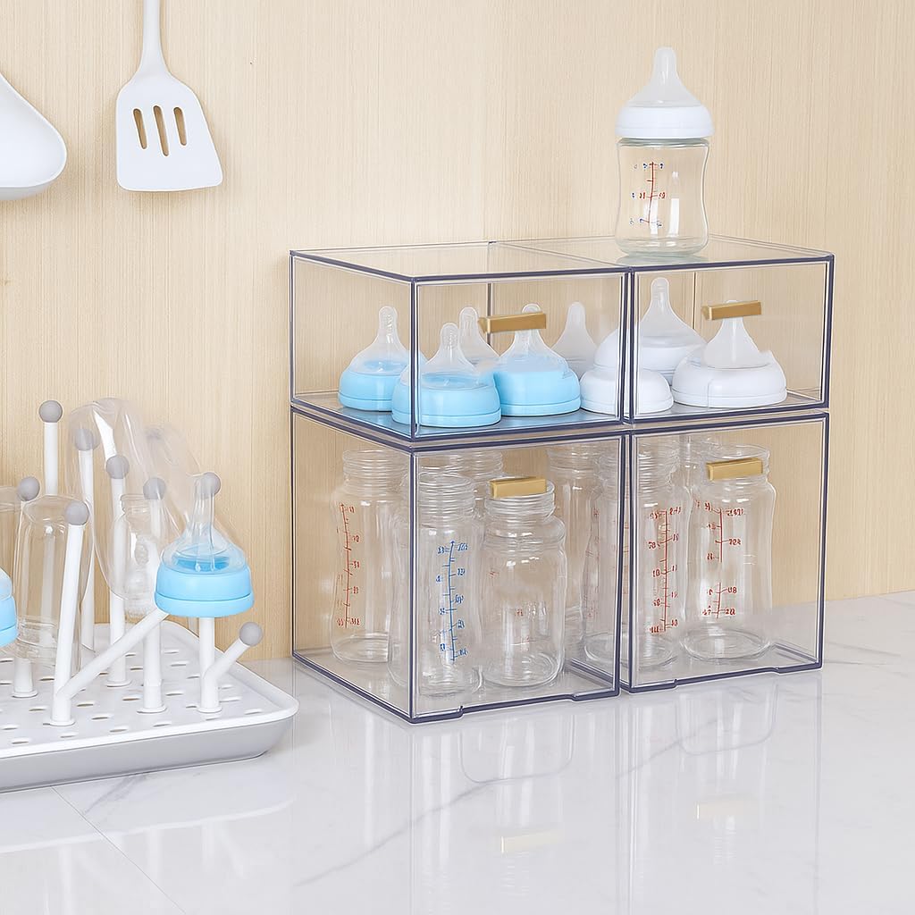 LALOBLUE Set of 5 Stackable Storage Drawers, Clear Acrylic Organizer Bins for Beauty Supplies, Perfect for Makeup Vanity, Undersink, Kitchen, Cabinet,Pantry Organization and Storage