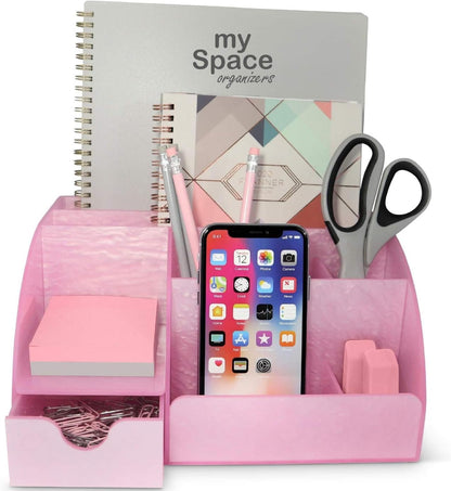My Space Organizers Clear Acrylic Desk Oganizer, 9 Compartments, Office Supplies and Desk Accessories Organizer, Home Decor Desktop Organizer (Clear)
