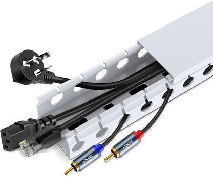ENONCI Updated Cable Raceway Kit - 77 (5x15.4) Inch Open Slot Wire Covers for Cords, Under Desk Cable Management System to Hide Under Desk/Tv/Computer/Net/Power Cords, (Pack 5)