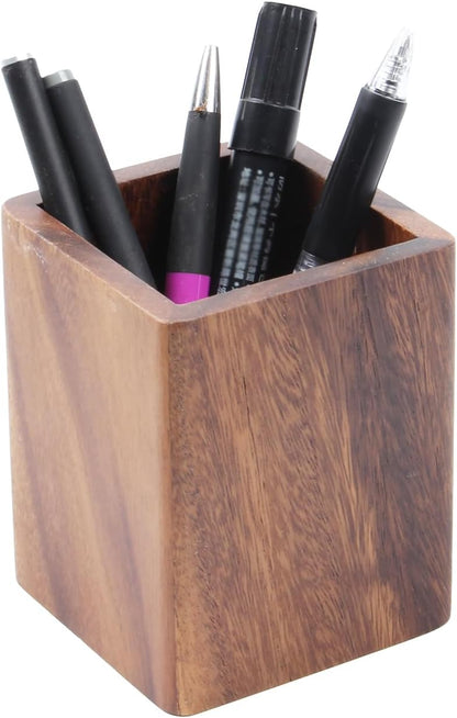 Walnut Wooden Pencil Holder Cup for Desk Natural Wood Pen Holder Stand for Office Home (Square)