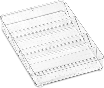 madesmart Angled Storage Tray, Make-up Bathroom Organizer, Lipstick, Razors, Q-Tips, Bath Essentials Angled for Easy-Viewing, Large, Clear