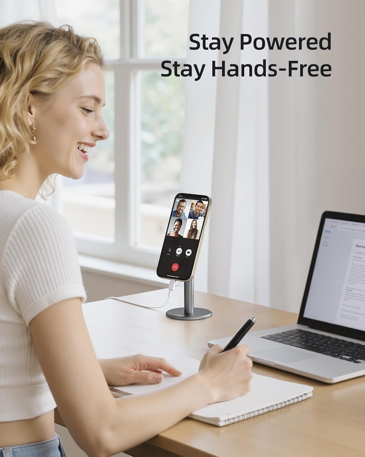 Nulaxy Magnetic Full Aluminum Cell Phone Stand for MagSafe with Metal Ring, 360 Rotating Phone Stand for Desk, Office Desk Accessories, Adjustable Phone Holder Compatible with All Phones, Gray