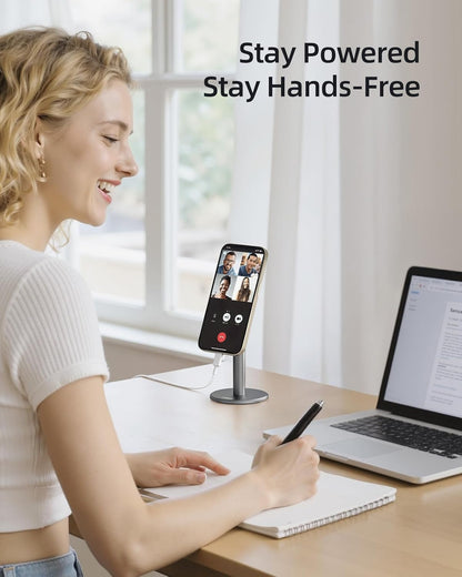 Nulaxy Magnetic Full Aluminum Cell Phone Stand for MagSafe with Metal Ring, 360 Rotating Phone Stand for Desk, Office Desk Accessories, Adjustable Phone Holder Compatible with All Phones, Gray