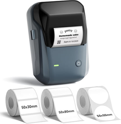 NIIMBOT B1 Label Maker Machine with Tape, 2 Inch Portable Label Printer, Bluetooth Thermal Label Printer with Multiple Templates for Small Business,Office,Home,School (Blue, 1 Printer+1 Roll Label)