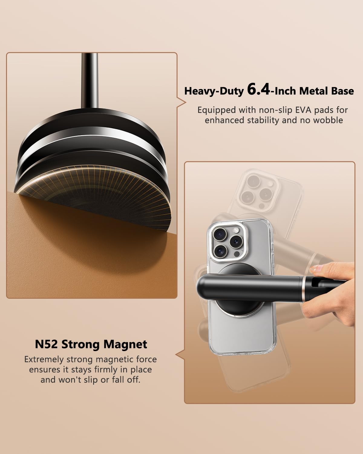 Height/Angle Adjustable Phone Holder, 10"-25" Retractable Tall Phone Stand for Desk,720°Rotatable+180flip Phone Holder Stand for Video Calls Kitchen Table Office Etc -Clip Type