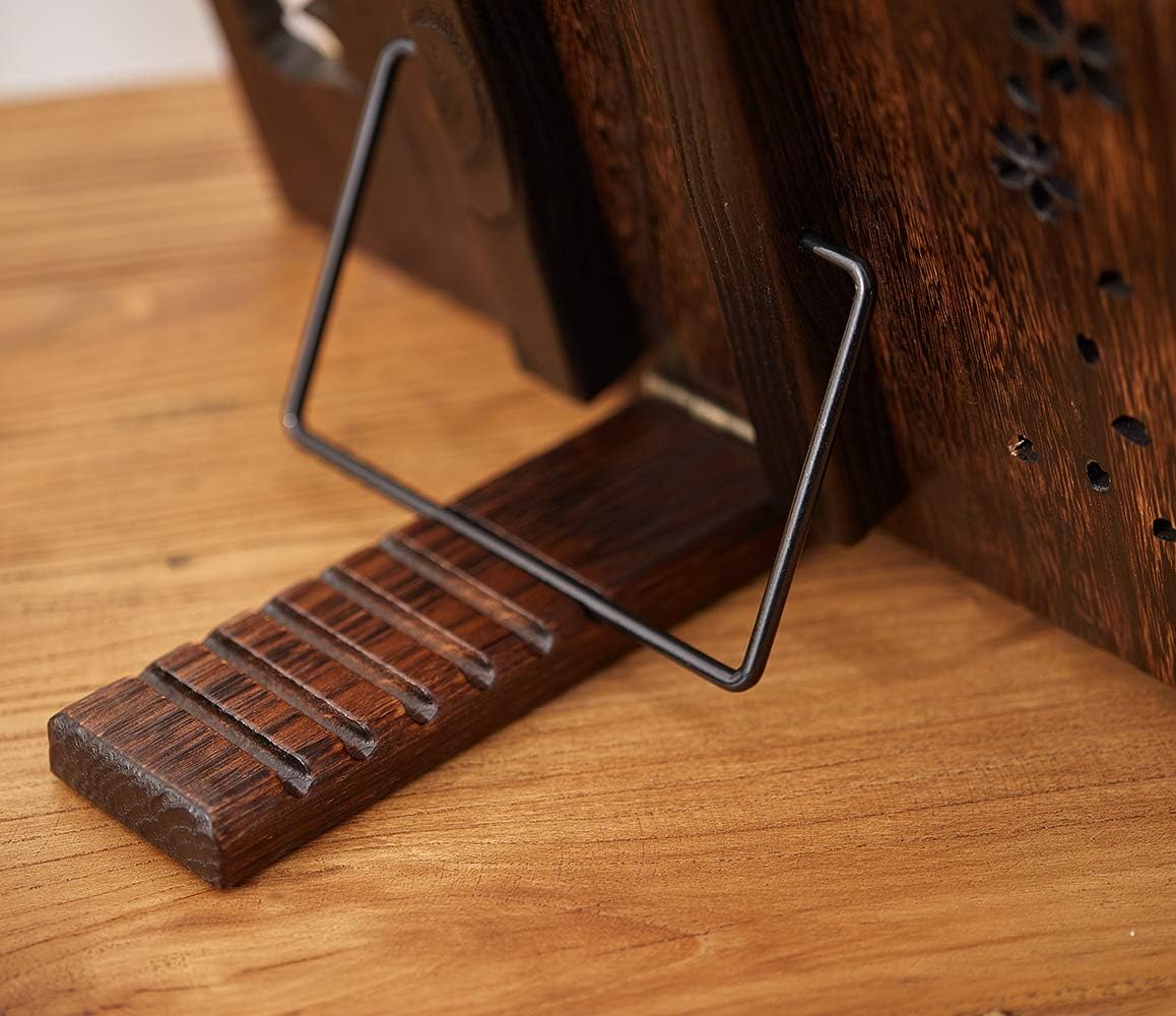 Book Stand with Page Clips, Foldable Reading Rest Holder, Portable Desk Bookrest, Cookbook/Tablet PC/Music Document Stand, Adjustable Wood Reading Frame (Chinese Knot, 11.8 x 8.7 inches)