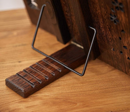 Book Stand with Page Clips, Foldable Reading Rest Holder, Portable Desk Bookrest, Cookbook/Tablet PC/Music Document Stand, Adjustable Wood Reading Frame (Chinese Knot, 11.8 x 8.7 inches)