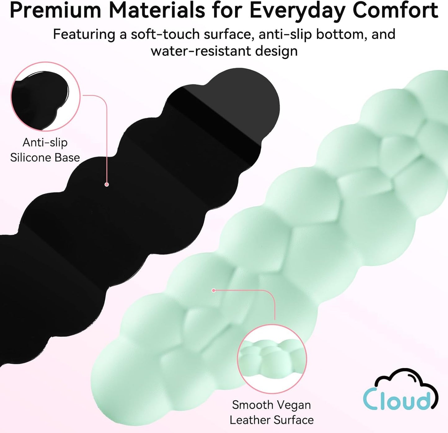 Sushret Cloud Wrist Rest for Computer Keyboard, 4-in-1 Memory Foam Leather Cloud Keyboard Wrist Rest and Mouse Pad Set with Ergonomic Support for Arm and Palm Cushion, Gaming/Work Setup, Rainbow