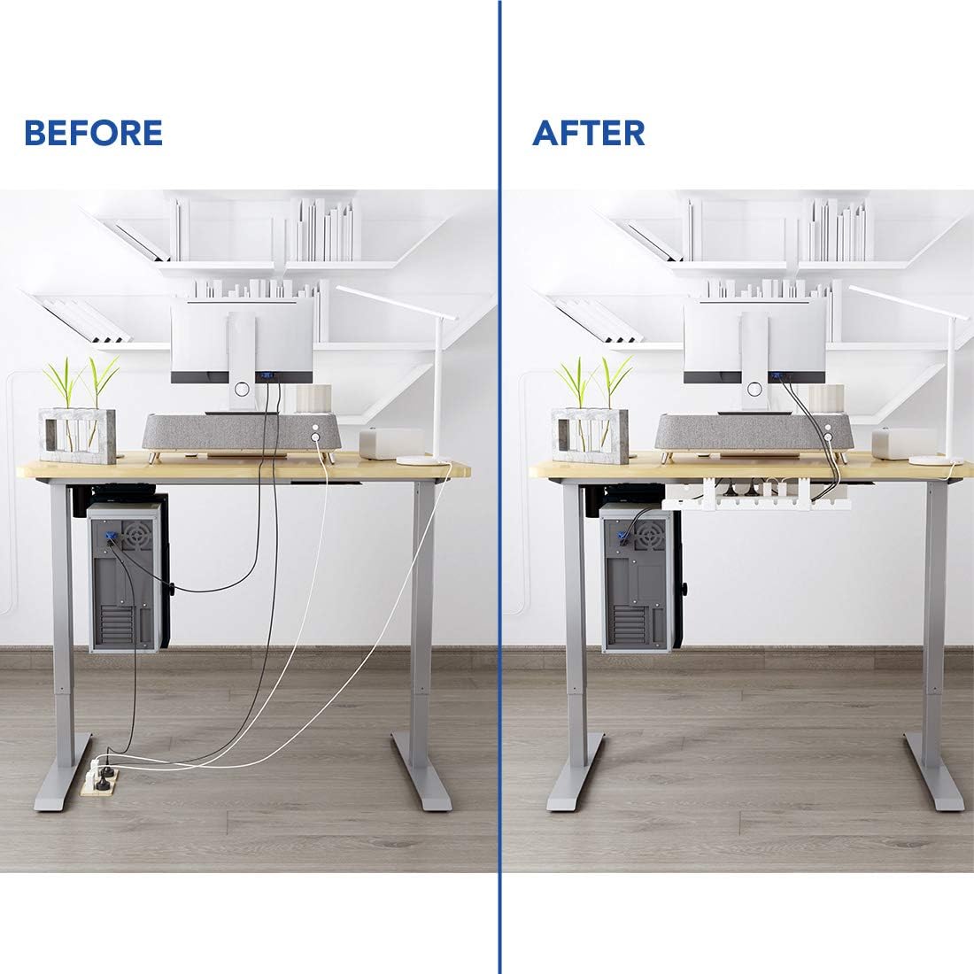 FLEXISPOT Under Desk Cable Management Tray, Metal Raceway Wires Cable Tidy Organizer, Office and Home Cable Tray Use for Standing Desk (Black)