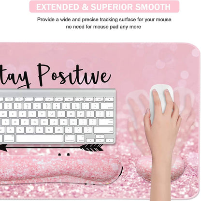 Large Mouse Pad and Keyboard Wrist Rest, Desk Pad for Keyboard and Mouse, 4-in-1 Large Gaming Mouse Pad with Wrist Support, Desk Mat for Home Office Study Game-Galaxy Fluid