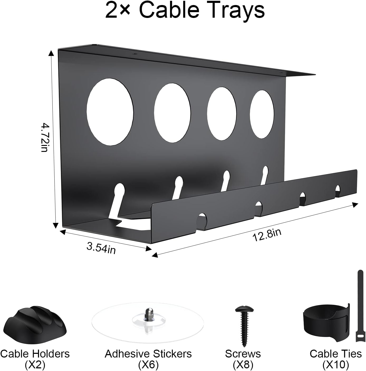 Cable Management Under Desk 2 Pack Under Desk Cable Management Tay Super Sturdy Metal Cable Raceway Tray for Cords/Power Strip (12.6 in)
