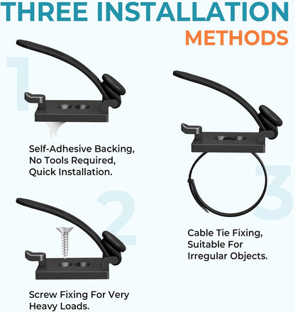 Kanemc Cable Clips Management Kit, 15 Cable Holder With Silicone Cord Ties, 15 Nylon Zip Tie, Extra 15 Screws & 8 Adjustable Cable Straps For Workspace Organizers PV Computer TV Under Desk Wire Setup