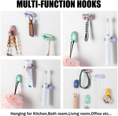Silicone Toothbrush Holders - 4 Pcs Razor Hooks Adhesive Wall Mounted for Hanging Towel Key Plug Cable, Utility Decor Stick to Dorm Room Essentials Function for Kitchen Bathroom Home Office