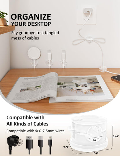 Magnetic Cord Holder for Desk & Nightstand, 7-Pack 360° Rotatable Cable Clips Organizer - Strong Adhesive Fits 8mm Lots for Phone Charger Cords & Wires, Clear