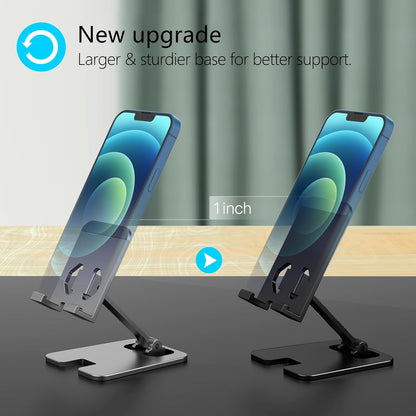 Amzpas Adjustable Cell Phone Stand Metal, Foldable Desktop Cellphone Stand with Anti-Slip Base and Convenient Charging Port, for Phone 17 16 15 14 13 12 11 Pro Xs Xs Max Xr X 8, All Phones