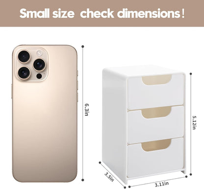 Mini White Plastic 3-Drawer Organizer for Girls’ Hair Accessories, Jewelry & Makeup – Small Storage Box for Clips, Scrunchies, Desk & Bathroom Essentials