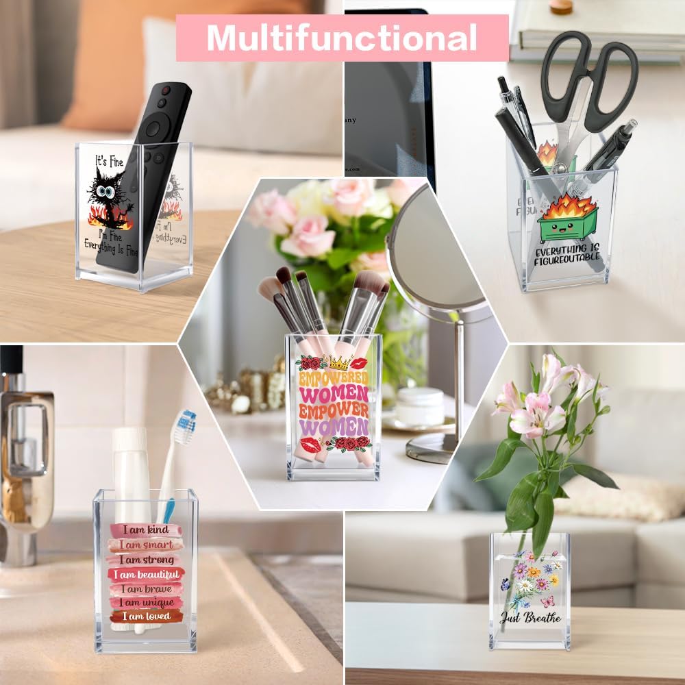 Just Breathe Acrylic Cosmetic Pencil Pen Holder Cup, Hope Inspirational Makeup Brush Organizer Holder, Women Faith Gifts, Encouragement Gifts for Women Mom Daughter Sister Friend Yoga Teacher