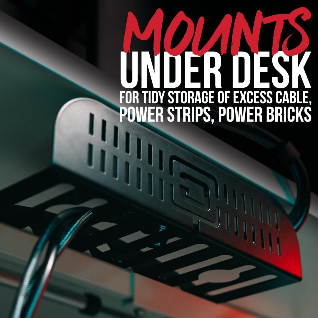 Gator Frameworks Metal Cable Management System - Mounts Under Desk for a Clutter Free Space with 1" Sapced Slots and (6) Cable Ties, (GFW-CBLMGM-MTL)