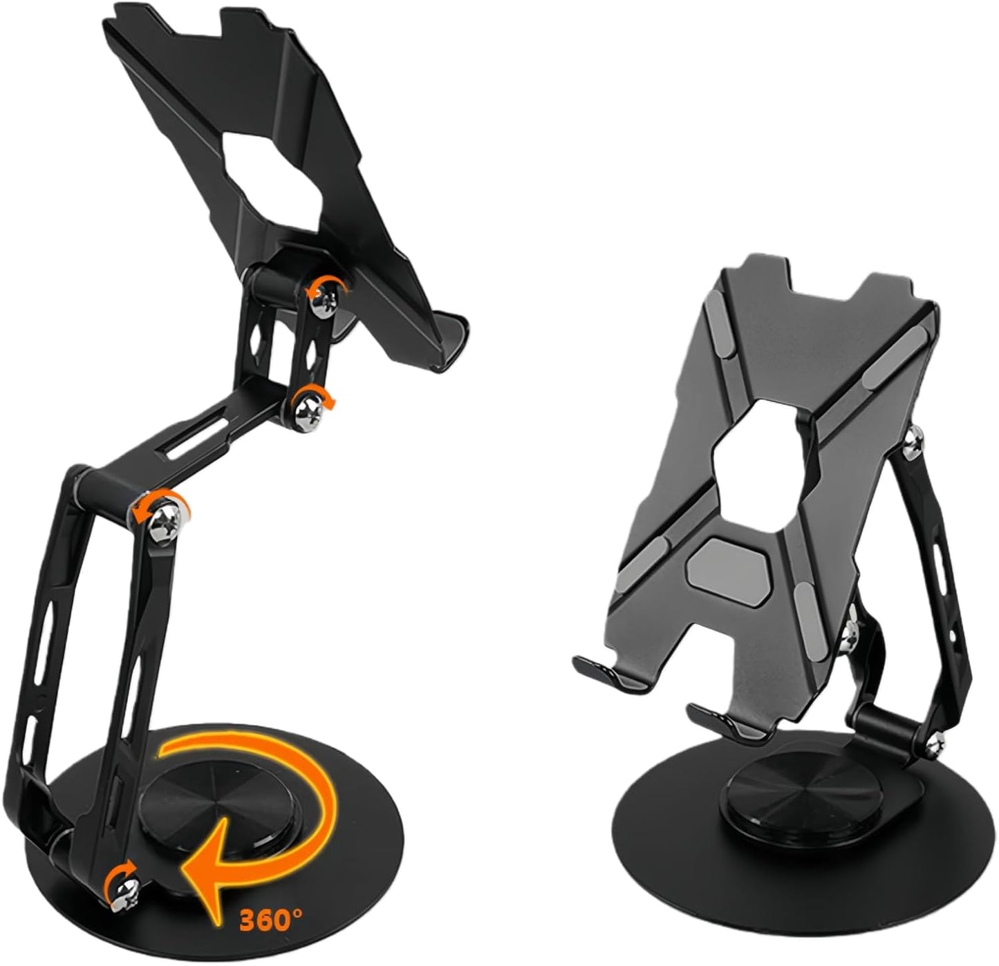 All-Metal Cell Phone Stand 360° Rotatable & Height Adjustable - 25KG Super Load-Bearing, Foldable Desk Stand for Phone, Compatible with iPhone 17/16/15/14, Nintendo Switch, Silver
