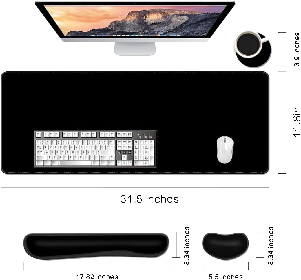 MIBITRI Keyboard Mouse Pad Set, Extended Gaming Mouse Pad+Ergonomics Keyboard Wrist Rest Support, Memory Foam, Easy Typing Pain Relief, 4Pcs XXL Ultra Thick Desk Mat, Enchanted Bookshelf