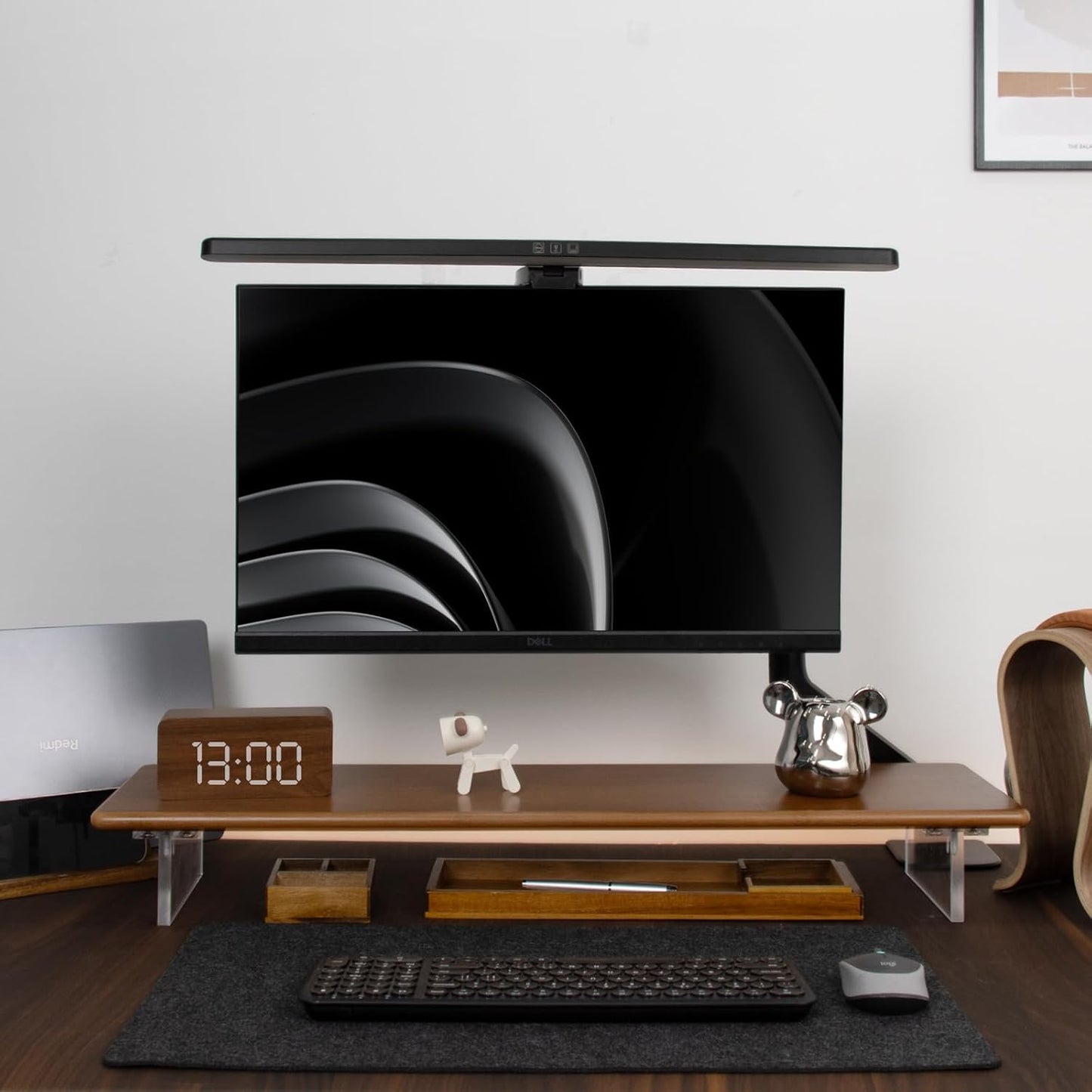 Bamboo Monitor Stand Riser with Acrylic Legs for Desk, 31.5 Inches Desktop Shelf Supports for PC Computer Monitor, Laptops, Printer, Speakers (White)