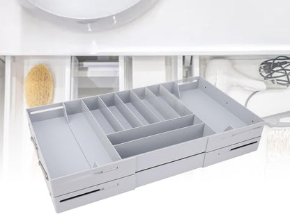 Extra Large and High Drawer Organizer, 2 Tier Smart Expandable Desk Organizer, Multi Level Junk Drawer Organizer for Makeup, Jewelry, Desk, Office Drawers (Gray)