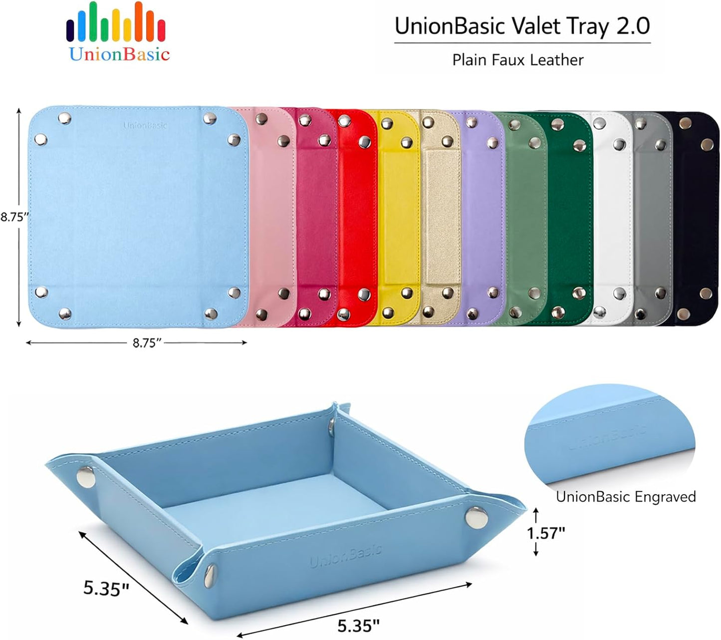 UnionBasic Medium Valet Tray, Jewelry Tray for Rings Watches Earrings, Entryway Catchall Caddy for Coins Keys Change, Nightstand Bedside Valet Holder, Trays for Electronic Gadgets, Candy Pink Plus - Colors B