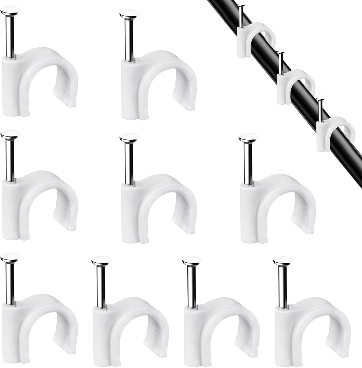 Abnii Cable Clips, 400 Pcs, 4mm 6mm 8mm 10mm, Wire Wall Clips with Steel Nails, Ethernet Cable Clips, Cable Tacks Coax Cable Clips, RG6 RG59 CAT6 RJ45 Cable Cord Clips, White…