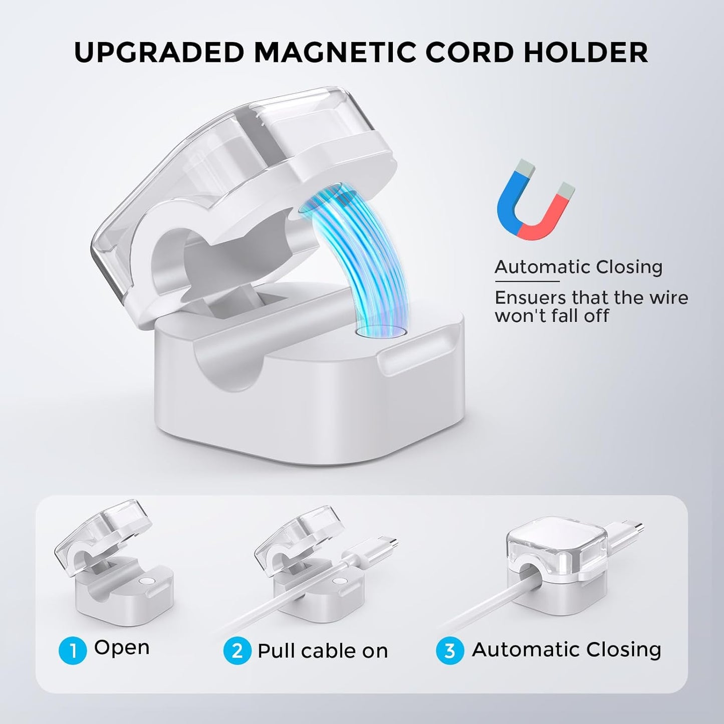 AhaStyle 6 Pack Magnetic Cable Organizer [1s Lock] Cord Holders Clips Strong Adhesive Cord Keeper [Smooth Adjustable] Hide Wire Cord Organizer for Nightstand Kitchen Car Office (Lavender)