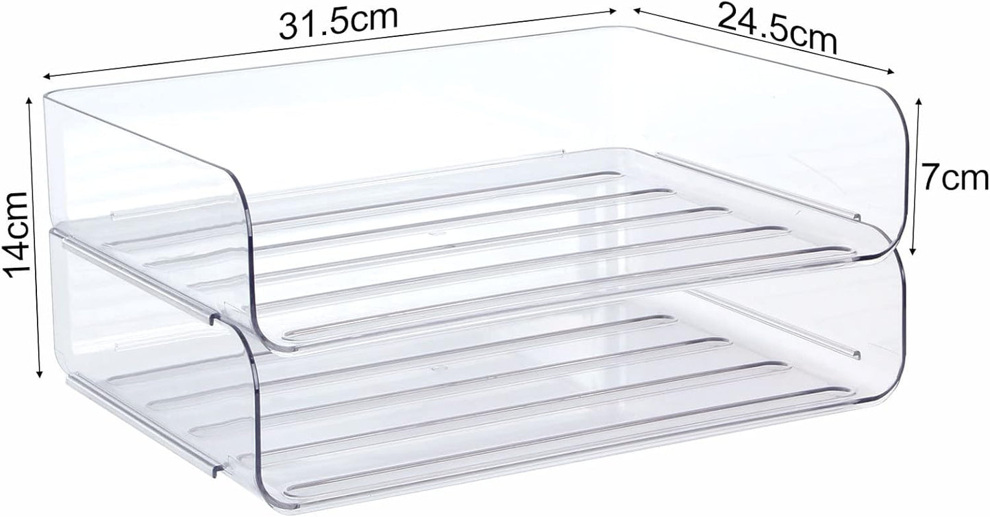 2 Pack Stackable Desk Letter Paper Tray, A4 Clear Plastic Desk File Organizer Letter Tray, Desktop File Paper Organizer with Anti-Skid Design for Office Desktop