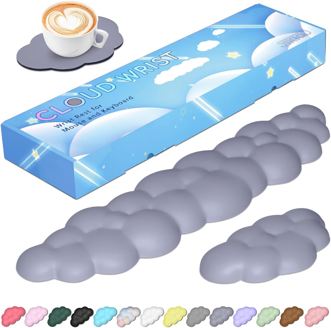 JIKIOU Upgrade Leather Cloud Keyboard Wrist Rest, Cloud Wrist Rest with Non-Slip PU Base, Comfortable Memory Foam Wrist Rest for Computer Laptop Mac Gaming Office and Pain Relief Christmas Wish Gift