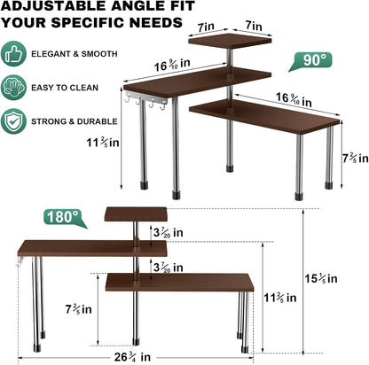 ZHWS Kitchen Countertop Organizer Spice Rack for Salt, Bathroom Counter Organizer Over Sink for Makeup, Skincare, Adjustable 3-Tier Corner Counter Shelf with 4 Hooks for Coffee Bar Dresser Table