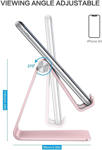 Adjustable Cell Phone Stand, OMOTON Aluminum Desktop Cellphone Stand with Anti-Slip Base and Convenient Charging Port, Fits All Smart Phones, Silver
