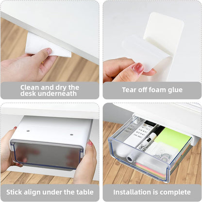 yuntop 1 Pcs Under Desk Drawer, Under Table Hidden Organizer, Plastic Self-adhesive Slide out Under Desk Storage Drawer for Office Dresser Home School Stationery Kitchen (Black)
