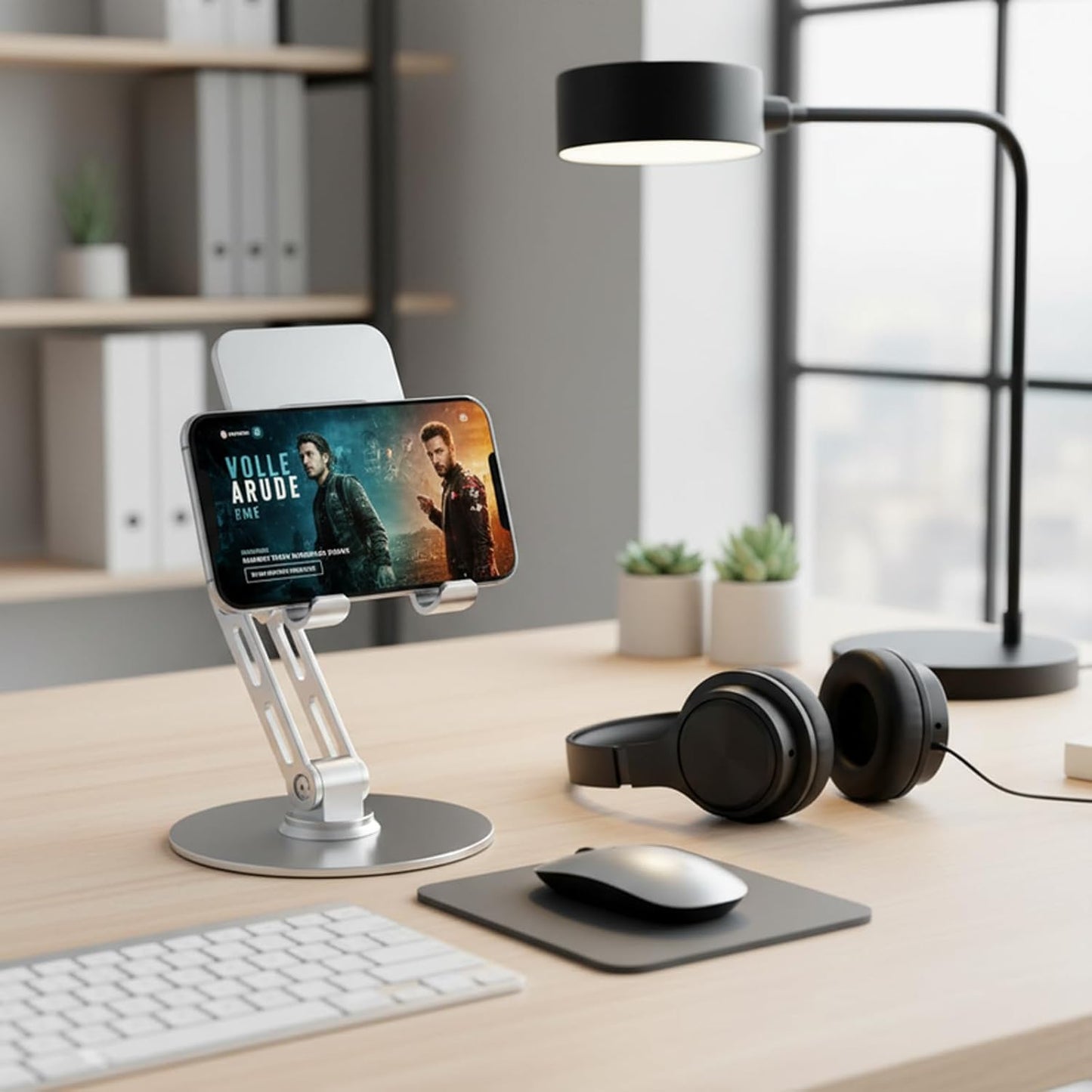 Adjustable Phone Stand for Desk,for 4.7-9.7 Inch Devices,360° Rotating Aluminum Alloy,Silver Compatible with ipad Tablet Kindle TAB Surface Cell Phone Stand Holder