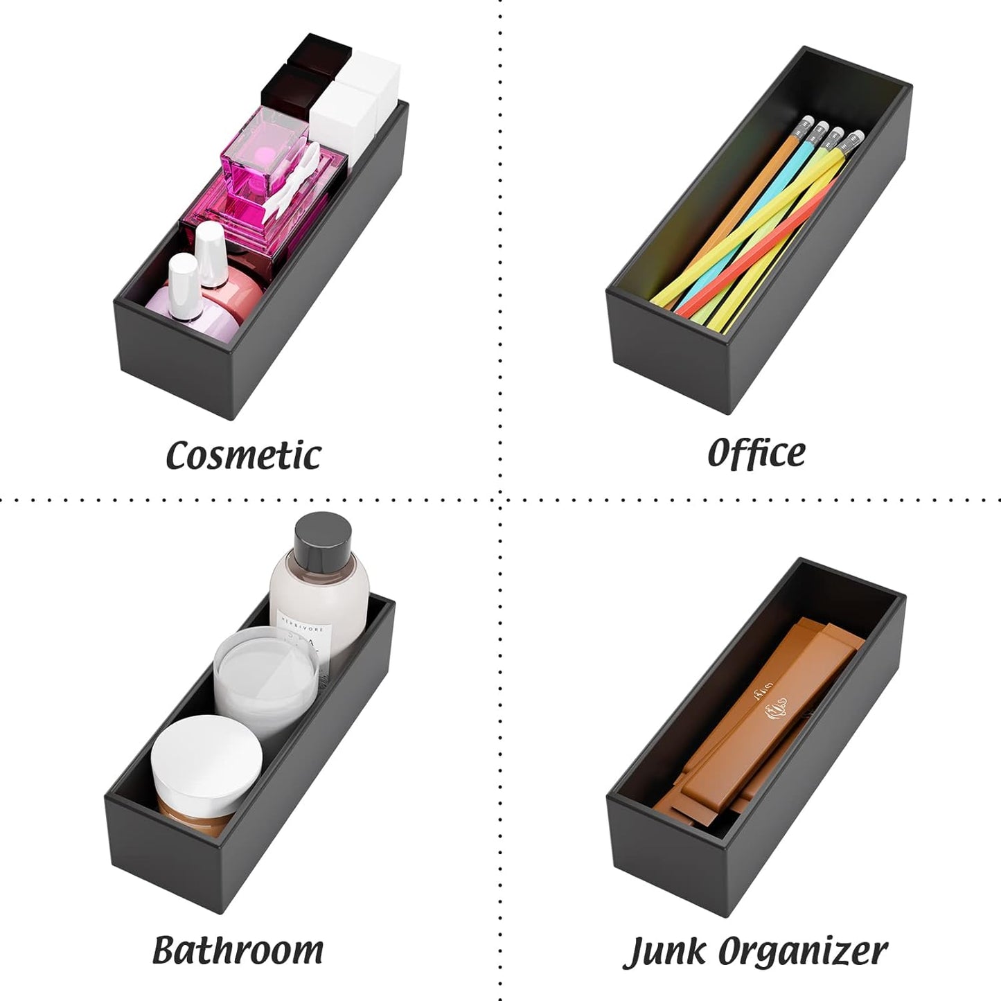 Black Bamboo Drawer Organizer - Silverware&Utensil Holder Organizer for Kitchen Drawers, Multi-Use Drawer Dividers Boxes for Bathroom Counter，Cabinet, Garage, Office Desk, Makeup, Jewelry (12"3"2.5")